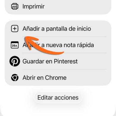 Toca Añadir a pantalla de inicio